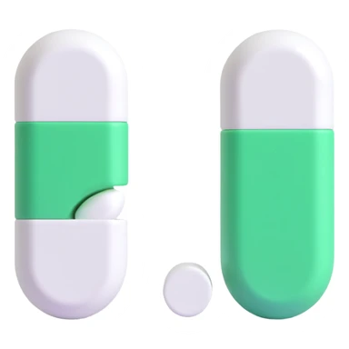 a capsule-shaped pill, split evenly with one half white and the other half green, minimal style sticker