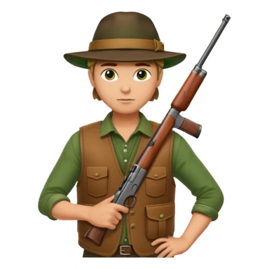 hunter with a shotgun slung over shoulder, confident stance sticker