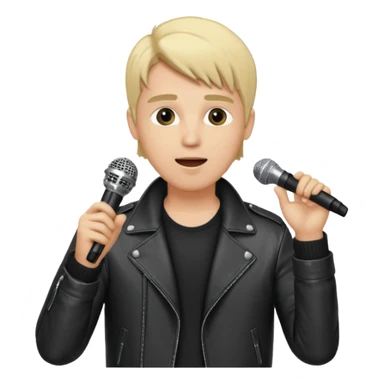 lether jacket  blonde man holding microphone sticker