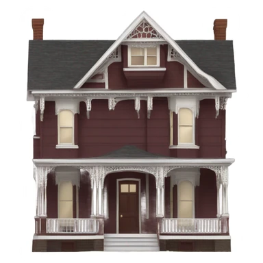 Maroon 2 story cedar siding victorian house sticker