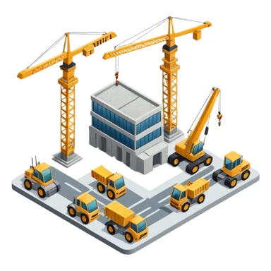 isometric construction site of airport sticker