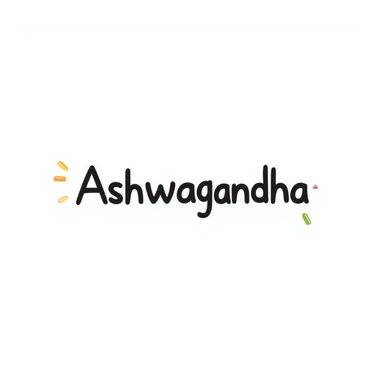 The word "Ashwagandha" hand-drawn in a simple style with minimal colors. The text should be clean and readable with just a few essential color accents. sticker