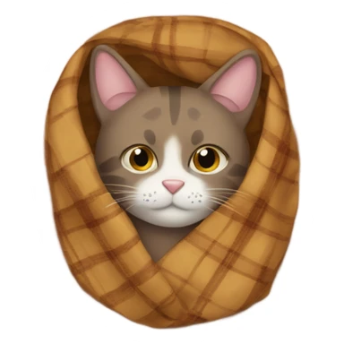 Brown cat in a brown plaid blanket sticker