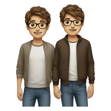 Twin brown hair boy young adults one use glasses sticker