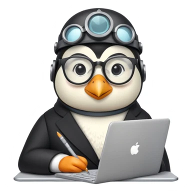 an engineer penguin writing code on a laptop sticker