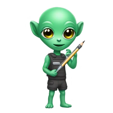 cute alien holding pen sticker