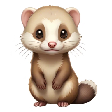 Cinematic Noble Ferret Portrait Emoji, Poised and dignified, with a sleek, elongated body and a distinct ferret head featuring a pointed snout, small, rounded ears, and intelligent, beady eyes, covered in soft, sleek fur with natural brown and cream hues, Simplified yet sharp and sophisticated features, highly detailed, glowing with a warm, natural glow, high shine, exuding an air of quiet confidence, focused and watchful, soft glowing outline, capturing the essence of a clever and majestic ferret that feels as though it could leap from the screen with effortless grace! sticker