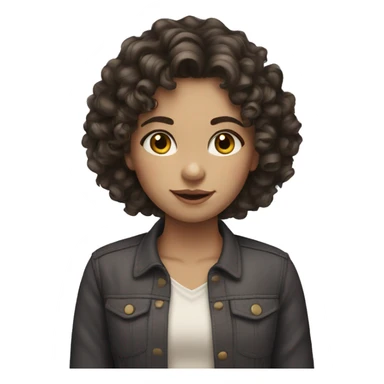 Girl with fair skin, dark eyes and dark curly/wavy hair.  sticker