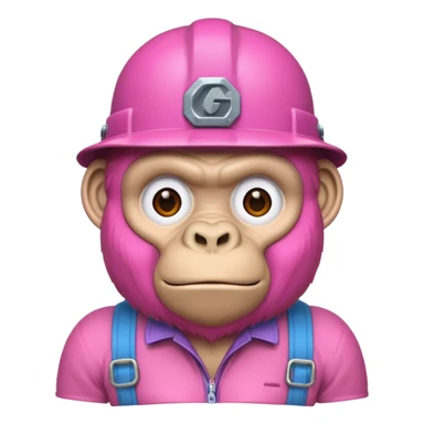 A pink gorilla with a constructor hat sticker