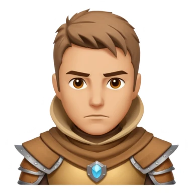 desert warrior portrait, head and shoulders only, sandy cloak collar, leather armor, intense eyes, desert fighter vibe, 3D cartoon, mobile game icon style, clean background, no text, no watermark
 sticker