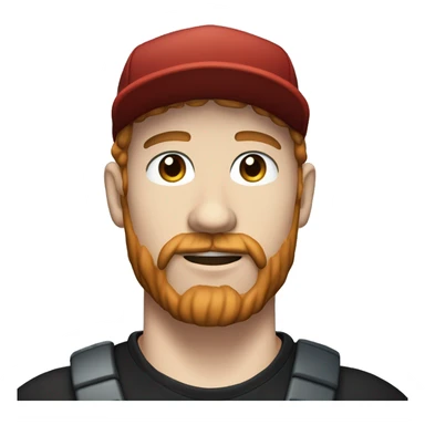 35 years old, male, short curly red hair, black baseball hat, blue eyes, pale complexion, thick beard and thin mustache sticker