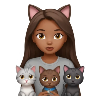 a pretty bratz dusky girl with long brown hair with four cats nd wearing a grey tshirt sticker