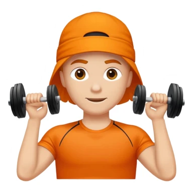 Mach mir einen glücklichen typen der im gym trainert und viele muskeln hat mit einem orangen sport thshirt und schwarzen kurzen haaren sticker