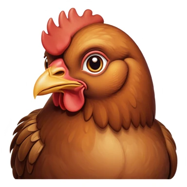 Cinematic Noble Brown Chicken Portrait Emoji, Poised and regal, with a compact, sturdy build and a warm, well-groomed brown plumage, deep-set soulful beady eyes, Simplified yet sharp and sophisticated features, highly detailed, glowing with a soft, dignified glow, high shine, intelligent and earthy, stylized with an air of rustic elegance, focused and attentive, soft glowing outline, capturing the essence of a watchful and confident fowl, so majestic it feels as though it could strut out of the screen with effortless authority! sticker