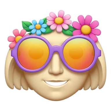 3D, psychedelic colored hippie sunglasses with hippie style flower border sticker