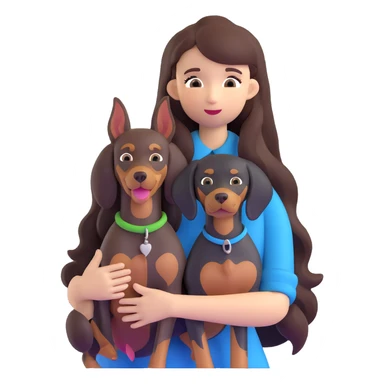 Black long-haired girl holding Doberman sticker
