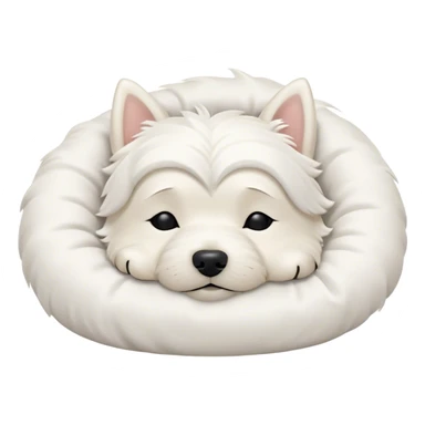 Meme-Worthy Cute Sleeping West Highland White Terrier Portrait Emoji, Head resting peacefully with a contented smile, showcasing a delightfully compact build and a luxuriously soft white coat, eyes shut in a serene nap, Simplified yet hilariously adorable features, highly detailed, glowing with a soft, drowsy light, high shine, relaxed and utterly lovable, stylized with an air of playful laziness, bright and heartwarming, soft glowing outline, capturing the essence of a comically sleepy companion, so meme-worthy it feels like it could instantly become the next viral sensation of adorable slumber! sticker