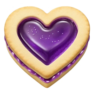Realistic shortbread cookie in the shape of a heart with violet jelly middle filling and sprinkled powder sugar on top. sticker