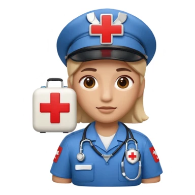 Apple Memoji-style 3D emoji of a paramedic with a red cross badge and medical kit, rounded shapes, soft shading, no background.
 sticker
