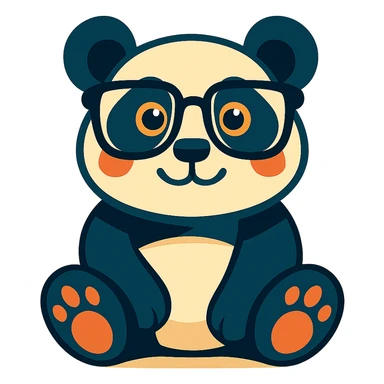 panda with glasses, vibrant cartoon style sticker