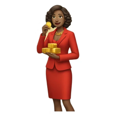 Posh-woman-with-red-suit-offering-goldbar sticker