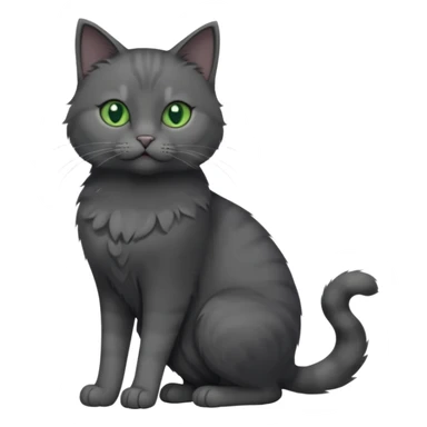 full body view of beautiful female solid dark grey cat with green eyes, white toes/paws and white patch on her chest sticker