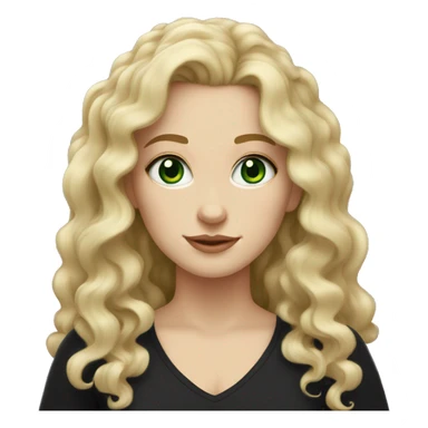 white girl with blonde curly to wavy hair green eyes wearing a black top sticker