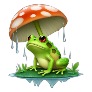 A frog under a mushroom during the rain sticker