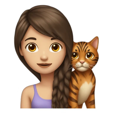 Brunette long hair and fringe girl with a brown tigger cat sticker