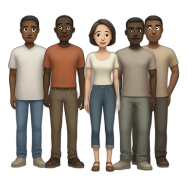 six dark-skinned men stand behind a pale woman sticker