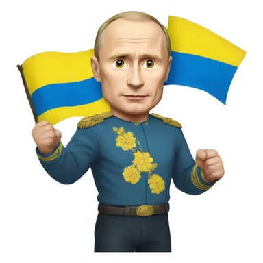 putin with ukrainian flag in his hands sticker