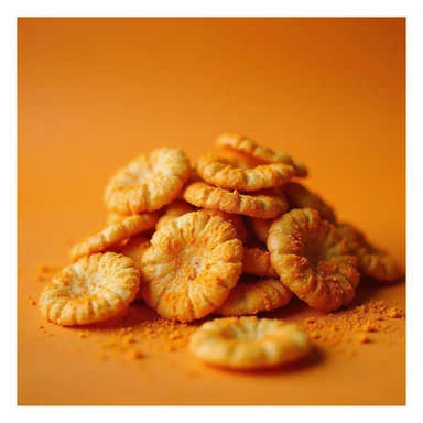 a pile of photorealistic Cheetos snacks, showing their signature orange dust sticker