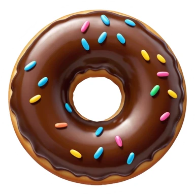 A glossy chocolate-glazed donut emoji with colorful sprinkles, rendered in a bright, clean, 3D cartoon style. Soft lighting, smooth texture, vibrant colors, and a playful, appetizing look. sticker
