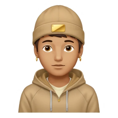 {
  "type": "human",
  "look": "male, tan hoodie, brown cap, gold jewelry, calm face, front view",
  "description": "a young man wearing a hoodie and cap, looking relaxed and confident"
} sticker