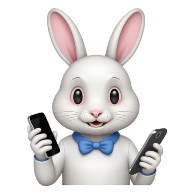 White rabbit on phone talking emoji sticker