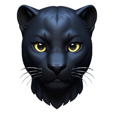 Cinematic Noble black Panther Portrait Emoji, Poised and regal, with a sleek, muscular build draped in glossy, midnight-black fur and piercing, luminescent eyes, Simplified yet sharp and sophisticated features, highly detailed, glowing with a soft, mysterious glow, high shine, intelligent and enigmatic, stylized with an air of stealthy authority, focused and commanding, soft glowing outline, capturing the essence of a watchful and confident jungle guardian that appears ready to prowl out of the screen with effortless authority! sticker