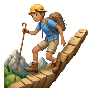 Climbing up a hill with a wooden cane sticker