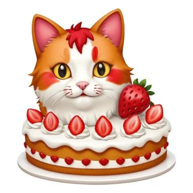 cat eating strawberry cake sticker