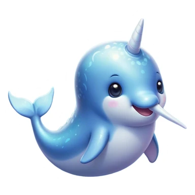 Cinematic Cute Cute Narwhal Portrait Emoji, Head tilted playfully and inquisitively, featuring a charming, sleek body with softly iridescent skin, a prominently spiraled tusk and large, twinkling eyes full of gentle wonder, Simplified yet irresistibly adorable features, highly detailed, glowing with a warm, inviting ocean glow, high shine, affectionate and lively, stylized with a touch of magical sea whimsy, soft glowing outline, capturing the essence of a mischievous yet endearing cute narwhal that seems as if it could frolic out of the screen into your heart! sticker