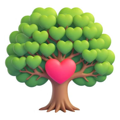 a giant tree with a single large heart shape as its canopy, smooth and vibrant like Microsoft fluent emojis sticker