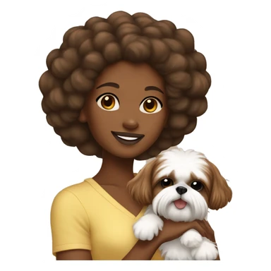 Brown skinned girl with Afro puff holding shih tzu sticker