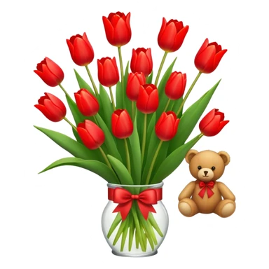 Red tullip bouquet with teddy bear sticker