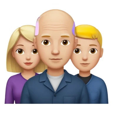 Two blonde women and a man with bald head sticker