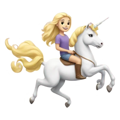 smiling blonde girl portrait riding rainbow unicorn  sticker