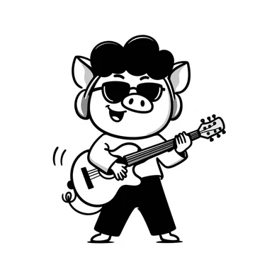 a cool pig playing music with headphones and sunglasses sticker