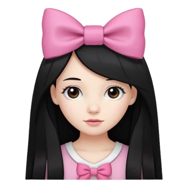 A girl with long, straight black hair, white skin, and a pink bow on the left side of her head sticker