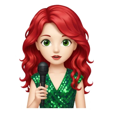 girl in green blink dress, red long wavy hair, holding a mic



















 sticker