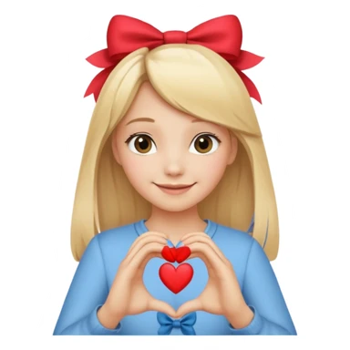 una ragazza bionda liscia con un fiocco in testa che fa un cuore con le mani sticker