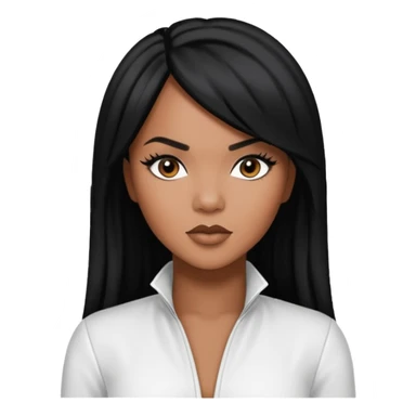 LeToya Luckett from Destiny's Child with long jet black hair, white outfit sticker