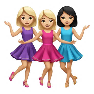 Emoji of 3 Girls dancing one with blonde hair, one tan and one with black hair sticker
